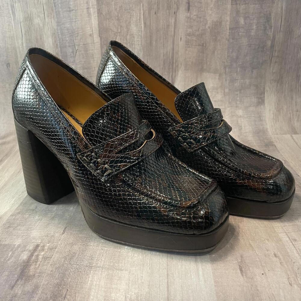 Sezane Jessie Heeled Loafers Brown Python Snakeskin Print Taylor Swift US 7  38